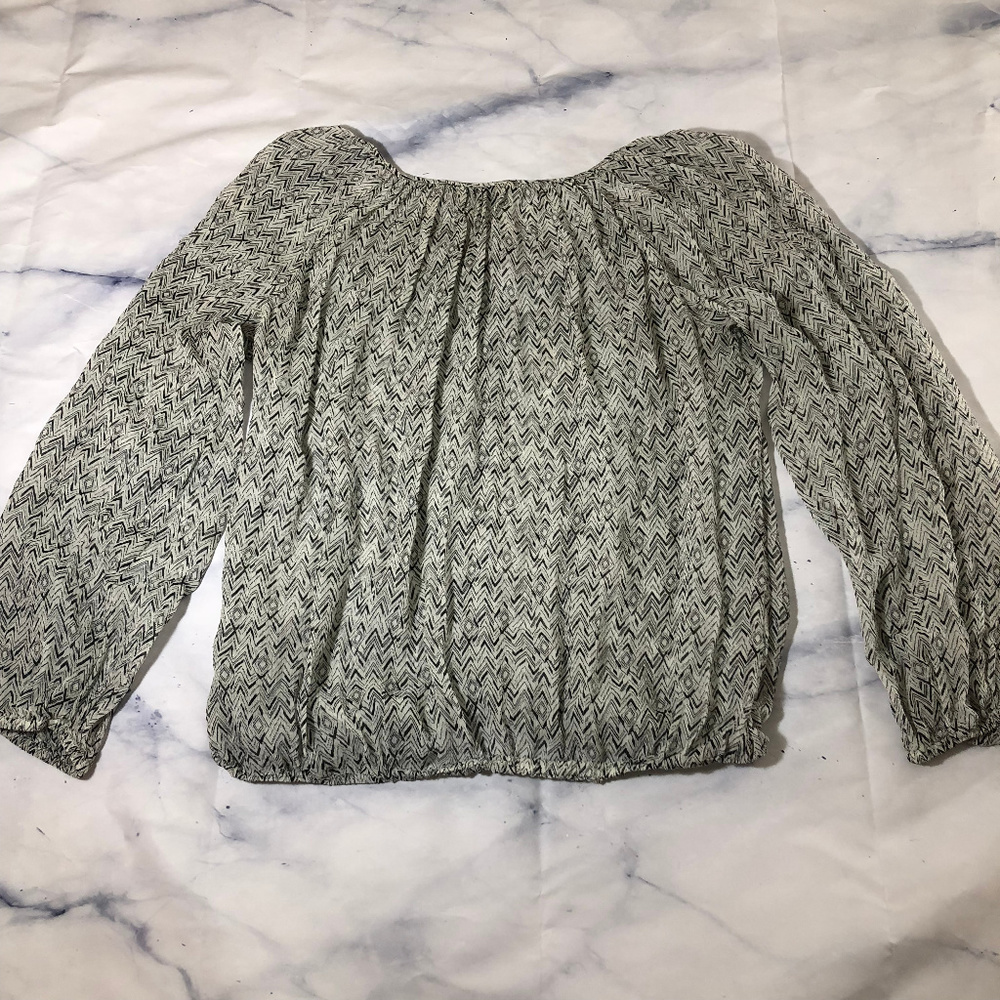 Lucky Brand Black & White Sheer Peasant Blouse - Picture 5 of 5
